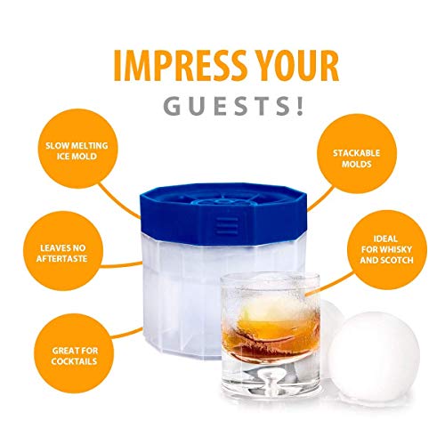 Premium Ice Ball Molds, Round 2.5 Inch Ice Spheres. Stackable Slow Melting Round Ice Cube Maker For Whiskey And Bourbon (6, Multi) #TOP1