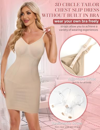 SLIMBELLE Shapewear Dress Slip For Under Dresses Women Tummy Control Adjustable Strap V Neck Full Slip Seamless Shaper3