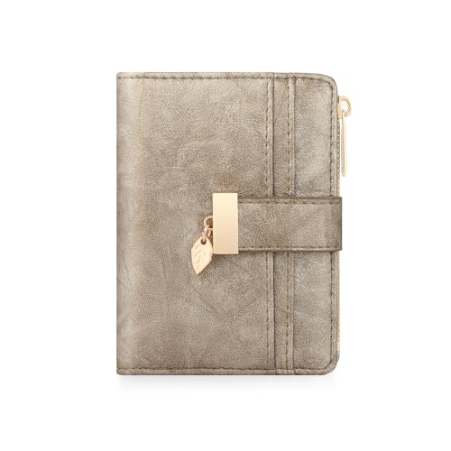 Image of Pomelo Best Wallet Women Bifold Leather Wallets for Women Credit Card Holder with ID Window Zipper Coin Pocket Golden