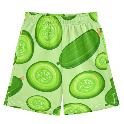 J JOYSAY Cucumber Slice Vegetable Chartreuse Boys Athletic Shorts Kids Youth Casual Shotrs with Pockets Elastic Waistband