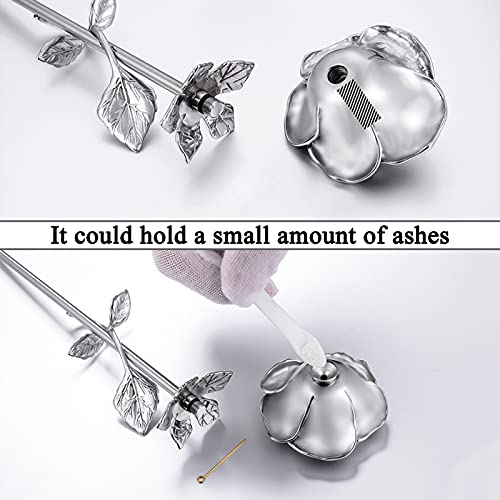 Rose Flower Keepsake Urn for Ashes Sympathy Gift Small Stainless Steel Urn Mini Cremation Urn Keepsake Rose for Sharing Human Ashes-Silver - Thumbnail 3