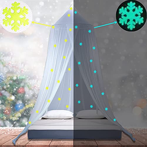 Eimilaly Princess Bed Canopy Glow In The Dark, Christmas Snowflakes Bed Canopy For Girls Room Decor, Encrypted Fabric, Blue #TOP3
