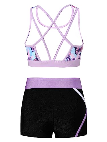 TiaoBug Kids Girls Two-Piece Swimsuit Dance Sports Outfits Crop Top and Shorts Activewear Sets Gym Yoga Workout Outfits2