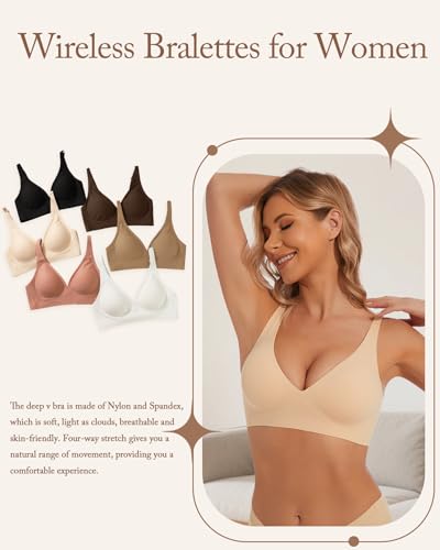 Image of Deep V Bra Padded Bralettes for Women 2 Pack - Low Cut Bras for Deep V Neck Wireless Push Up Bralette Comfort A-D Cups