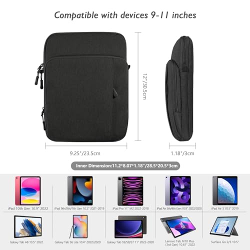 Dadanism 9-11 Inch Tablet Sleeve Shoulder Bag for iPad 9/8/7th 10.2,iPad Pro 11 M2 2022,iPad Air 5/4 10.9,iPad 10th 10.9, Galaxy Tab A8/S9/S8/S7, Tablet Carrying Case with Storage Pockets,Black&Gray - Image 2