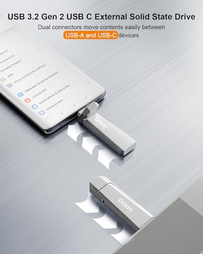 Image of Orlian 1TB External Portable SSD USB Solid State Drive Up to 1000MB /s USB 3.2 Gen 2 Dual Drive Type C + USB A Solid State Thumb Drive for Phone /Android Laptops /Windows /Mac, Silver