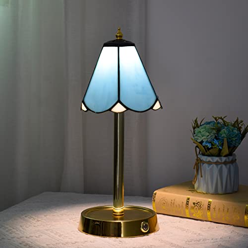 Lampe de table de style en vitrail, luminaire rétro de 14,2" haut de gamme USB