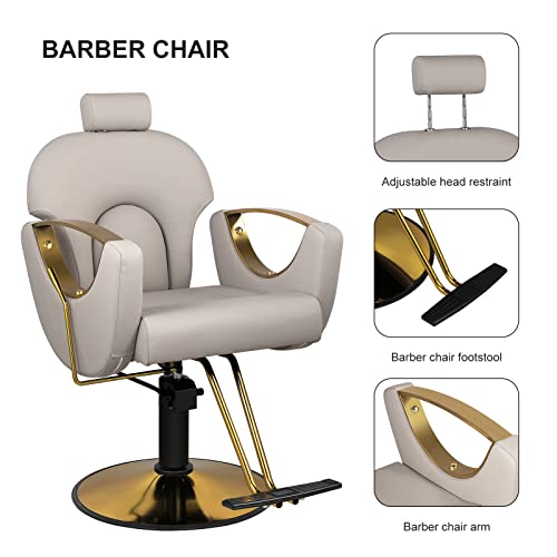 Luxmars Barber Chair Salon Chair Hydraulic Reclining Barber Chairs 360 Degrees Rolling Swivel Hair Styling Chair Cutting Chairs Salon Shampoo Equipmen - Grey #TOP5