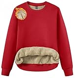 TACVASEN Women's Long Sleeve Tops Casual Crewneck Pollover Winter Sherpa Fleece Sweatshirt Red