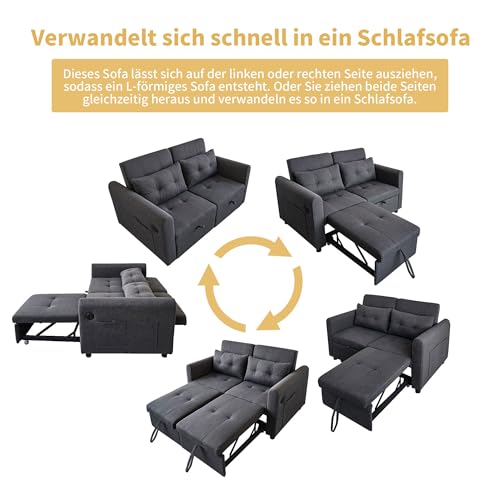 Sofá loveseat 3 en 1 gris con respaldo ajustable, cojines y bolsillos laterales 6