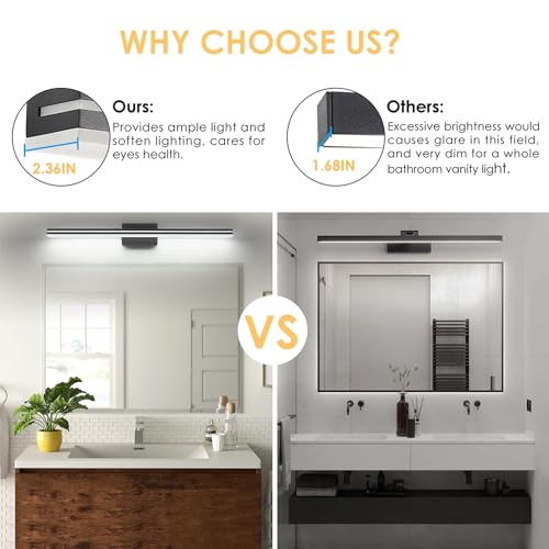 Image of SineRise LED Modern Bathroom Vanity Light Bar (48-Inch, 3000K /4000K /6000K), Matte Black Dimmable Modern Acrylic Bathroom Wall Lighting Fixtures Over Mirror