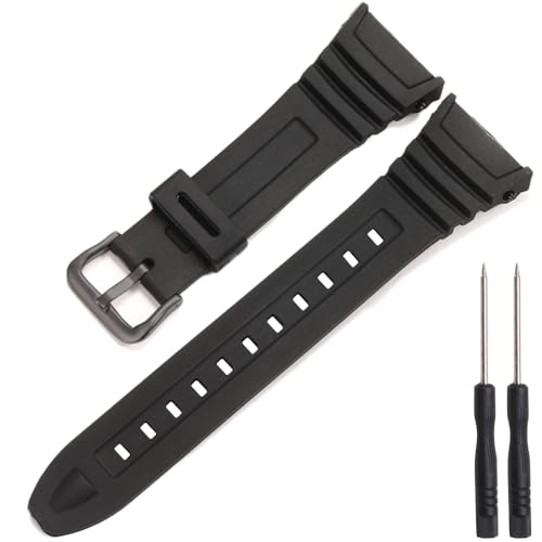 W96H Bracelet de montre de rechange compatible avec Casio W-96H W96H-1BV Sport Bracelet avec boucle en métal Noir, taille unique, Résine, Pas de gemme