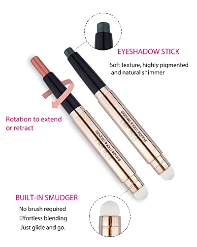Enfuntins Cream Eyeshadow Stick, Long-Lasting, Crease-Proof Eyeshadow with Built-in Smudger Eye Shadow Makeup Light Green Shimmer