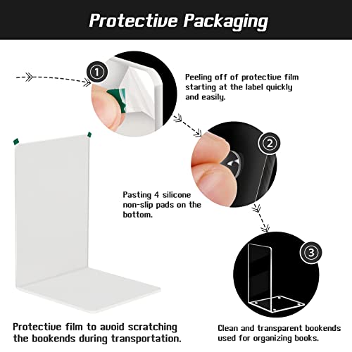 Happyhapi Book Ends Acrylic Bookends For Shelves, Clear Book Holder Stand, Non-Skid Decorative Bookend, Study Book Organizer For Home Library Office, 5 X 5 X 7.3 In (2 Pair/4 Pcs, Large) #TOP5