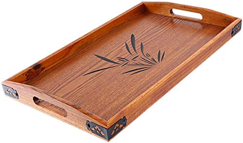 BandTie Solid Wood Serving Tray,Wooden Tray for Tea/Coffee/Wine/Food-Used As Rectangular Wooden Platter/Decorative Tray/Breakfast Tray/Party Platter/Nesting/Kitchen and Dining with Handles,Small Size