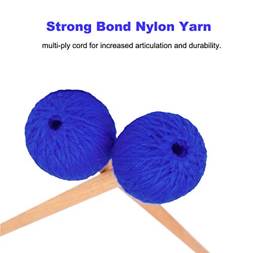 image for YUNNLEZT Marimba Mallets, Blue Medium Hard Mallets Yarn Head Keyboard 