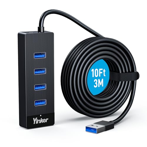 Image of USB 3.0 Hub Long Cable 10FT, 4 Port USB Extension Data Cable USB Dock Extender for Desktop PC Laptop Mac, Windows, 5Gbps