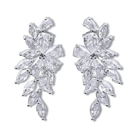 Beusoulover Bridal Wedding Earrings for Brides, Bridesmaids, Marquise Cubic Zirconia Rhinestone Cluster Earrings for Women, Party, Prom (Silver) Cover