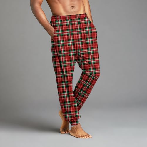 Mens Pajama Pants Comfortable Drawstring Pants Wide Leg With Pockets Comfy Breathable Checkered Trousers Sleep Bottom3