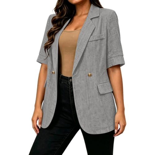 Blazer court ouvert pour femme veste d'été ample en coton léger chic