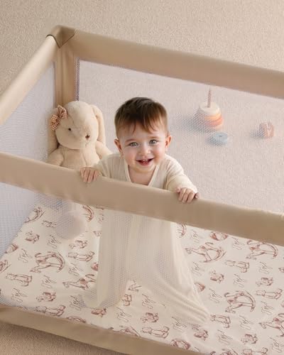 Yoofoss Baby Pack and Play Sheets 2 Pack for Boys and Girls - 38x26 Mini Crib Sheets Fitted Neutral Compatible with Graco Pack n Play Mattress,Ultra Soft Breathable Microfiber Rocking Horse