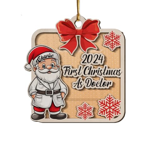 Elivita Personalized Doctor Sticking Plaster 2-Layer Wood Christmas Ornament for Doctor Christmas Tree Decor Gifts Car Hanging Ornaments Housewarming Keepsake