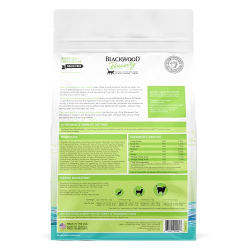 Image of Blackwood Bounty Dry Cat Food, Whitefish & Lentil Recipe for All Life Stages, 10 Pound Bag, High Protein, Grain Free