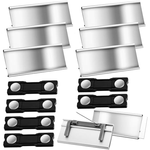 6 Piezas Insignia de Nombre, Placas Identificativas Magnéticas de Aluminio, Etiquetas de Identificación, 7×2.2 cm, Chapa Identificativa Trabajo, Plata