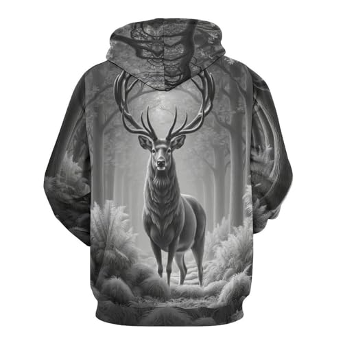 Sweat à capuche cerf 3D l'arbre majestueux pull gris aux finitions premium - 4