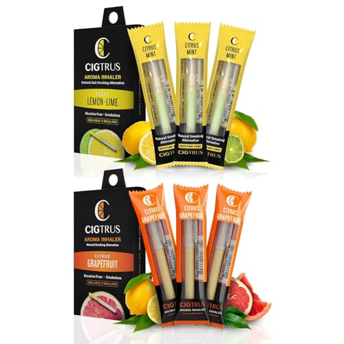 Cigtrus Quit Smoking Inhaler - Natural Refreshing, Smokeless Non Electric Diffuser Pen, No Nicotine or Vape – Menthol Citrus Grapefruit & Lemon Lime 6pk