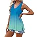 V Neck Tank Tops for Women Casual Fashion Gradient Print Loose Sleeveless Summer T Shirts Side Split Tunic Blouse