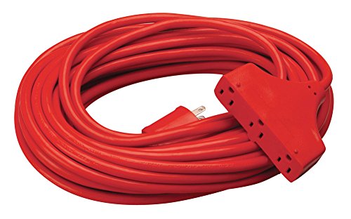 Coleman Cable 42188804 CCI Tri Source Three Receptacle Extension Cord, 50 Ft L, 3 Outlet, 14/3 Awg, 50', Red