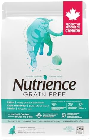 Nutrience Grain Free Indoor Cat Food, 5 kg (11 lb), Canadian Turkey, Chicken & Duck, High Protein, Dry Cat Food, Nourriture Pour Chat, Manger Pour Chat