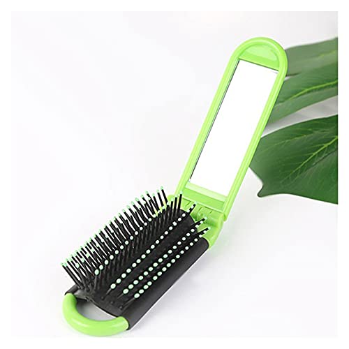 ヘアコーム ミラーコンパクトポケットサイズの髪の櫛と携帯用旅行の折りたたみ式ヘアブラシ 櫛 (Color : Green)