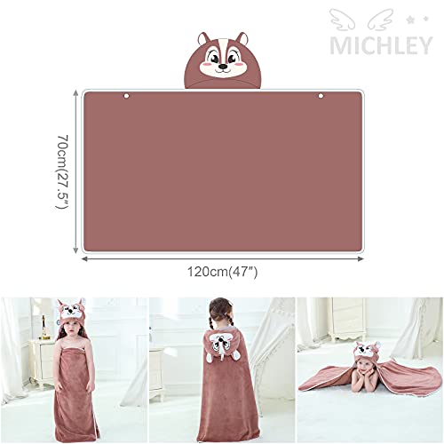 Image of MICHLEY Unisex Hooded Baby Towel Soft Absorbent Washcloths Cartoon Beach Swimming Bathrobe 27.5 inch x 47 inch for 0-7T Toddler(Coffee)