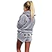 Mallalah Pijamas para Mujer Ropa de Dormir Acogedora Sudadera con Capucha Bordada de Lana Meow PJ Set (S, Gris)