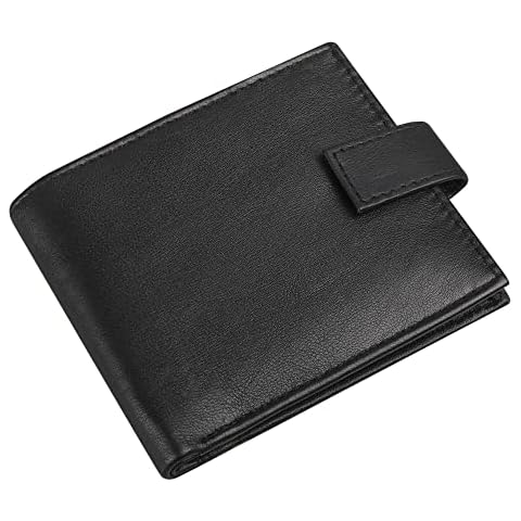 RAS Mens RFID Blocking Genuine Leather Billfold Zip Coin Pocket Wallet 421 (Black) Cover