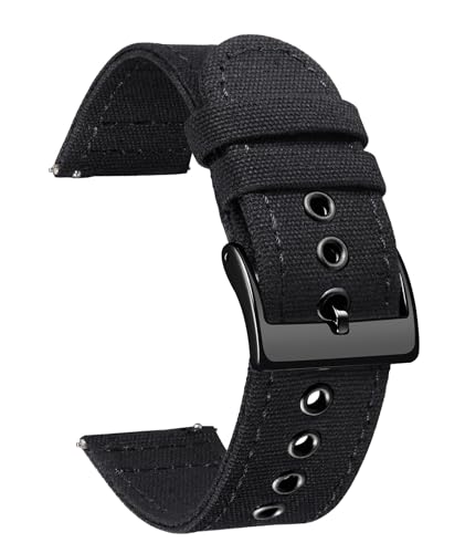 BINLUN Canvas Watch Bands Quick Release Sail Cloth Watch Straps Replacement 18mm 20mm 22mm 24mm Cotton Fabric Watchband for Men and Women with Silver/Black Buckle