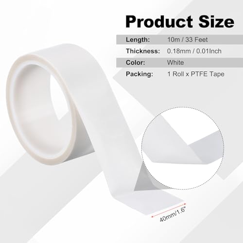 Image of PATIKIL Heat Resistant Tape, 1.6 Inch x 33 Feet High Temperature Tape PTFE Adhesive High Heat Tape Waterproof for Vacuum Sealer Machine Insulation Protection, White, 0.18mm Thick