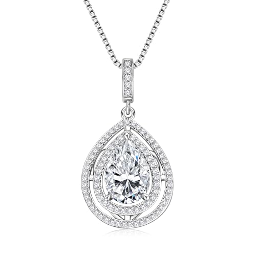 Moissanite Necklace for Women,1/1.5/2 Carat Pear Cut D Color VVS1 Moissanite Pendant, 925 Sterling Silver Jewelry Birthday Valentine Wedding Christmas Gifts for Mom Wife