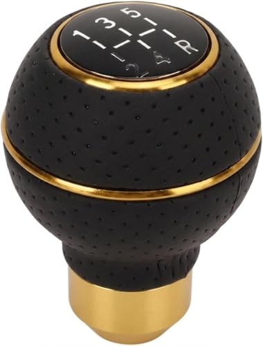 Image of AutoBizarre 5 Speed Aluminum Base Metal Ring Leather Covered Gear Knob Gear Shifter Handle Knob for All Manual Transmission Cars (Gold Ring Black Leather)