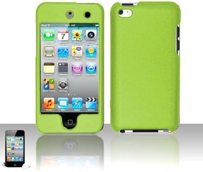 Premium Rubberized Snap-on Hard Crystal Front and Rear Case Cover for Apple iPod Touch 4G, 4th Generation, 4th Gen - neon Green Compatible with 8GB / 32GB / 64GB