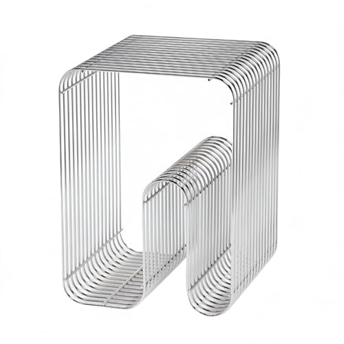 KHOXRMW N-Shape Retro Side Table Accent Bedside Table for Living Room Stainless Steel Linear Metal Small End Table Iron Multi-Purpose Desktop Shelf (Silver)