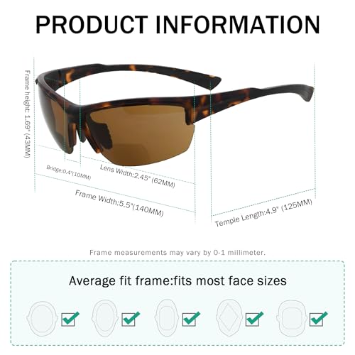 Image of Eyekepper Bifocal Sunglasses for Women Men, Rectangular Frame | Outdoor Sports Bifocal Reading Sunglass, with Readers Built in, Mens Tinted Sun Reader Bifocals, Ladies Cheater,Wrap Half Rim