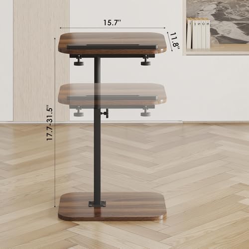 Image of Side Table Sofa Tv Tray Height Adjustable C Shaped End Table 360 Swivel Overbed Living Room Couch Table, Walnut