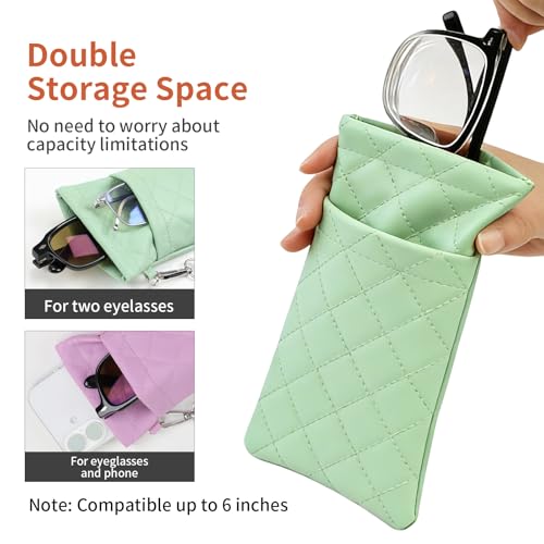 Image of Double Eyeglass Case Soft Dual Glasses Case for Women Men Travel Squeeze Top Sunglasses Cases Eyeglasses Pouch