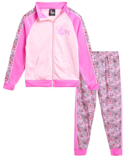 Real Love Girls' Jogger Set - 2 Piece Tricot Zip Sweatshirt and Sweatpants