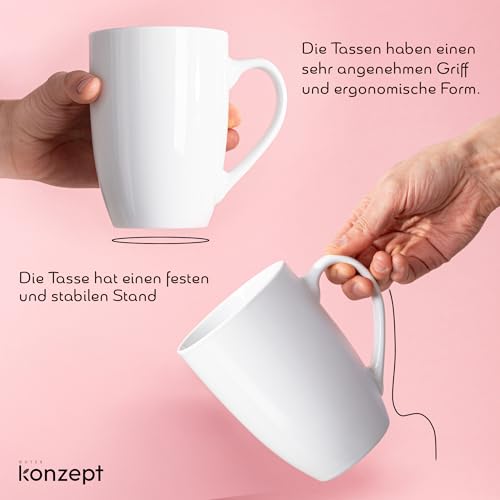KONZEPT 2er-Set Kaffeebecher 500ml aus hochwertigem Porzellan – große Kaffeetassen, ideal für Kaffee, Tee und Kakao, Tassen perfekt zum Bemalen – Bild 4