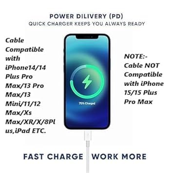 Image of Original 20W Super Fast Charger with Cable Lighting Compatible for iPhone 14|14 Plus|13|iPhone 13 Pro|iPhone 12|12Pro|13Pro Max|12 Mini (Adapter and Cable White) Mobile Charger (DEC123)