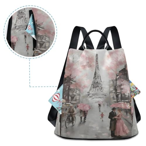 Image of ALAZA Paris Eiffel Tower Couple Pink Floral Backpack Purse with Adjustable Straps